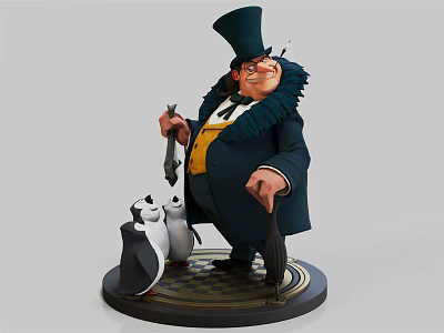 Portly Gentleman In Top Hat And Tailcoat With Penguin Companion Figurine 3d model
