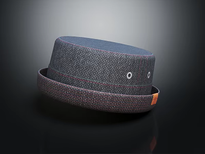 Stylish Dark Gray Textured Fabric Flat Cap With Red Stitching And Small Button 3d model