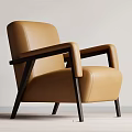 Stylish Modern Single Armchair With Tan Leather Upholstery And Black Wooden Legs