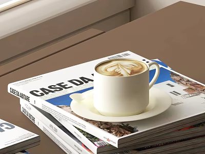 Stack Of Lifestyle Magazines With Latte Coffee Cup And Home Images On Top 3d model