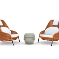 Modern Wicker Outdoor Sofa Set With White Cushions And Small Round Table 3d model