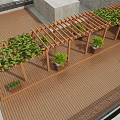 Outdoor Wooden Pergola with Transparent Roof and Planters on Wooden Deck