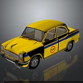 Vintage Yellow Taxi Sedan With Blue Stripe And Door TAXI Sign