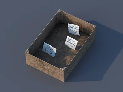 Brown Cardboard Box With Three White Notes On Gray Surface 3d model