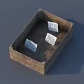 Brown Cardboard Box With Three White Notes On Gray Surface 3d model