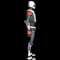 Intelligent Robot With Gray White Body And Red Accents Standing On Black Background
