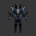 3D Fantasy Character With Blue Purple Armor Red Horns And Spiked Details