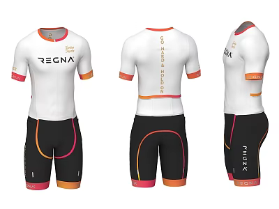 White Cycling Jersey And Black Shorts Set With REGNA Logo Colombia 2023 And FOCUS Text 3d model