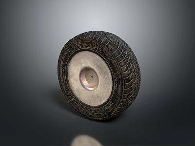 3D Rendered Tire With Black Tread Patterns Silver Rim And Central Hole On Gray Background 3d model