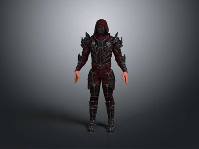 Hooded Dark Armored Warrior Outfit With Spiked Shoulders And Leather Details 3d model
