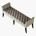 Light Gray Tufted Ottoman Bench With Dark Wooden Legs And Padded Seat