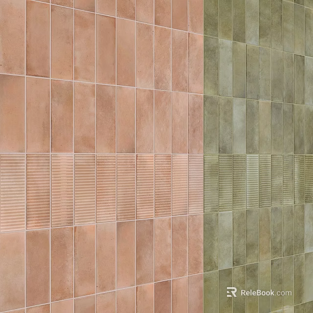 Reddish Brown and Greenish Gray Floor Tiles with Ribbed Texture and Smooth Finish 3d model 