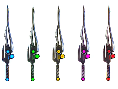 Fantasy Style Tridents With Different Colored Gems And Striped Handles 3d model