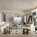 Modern Living Room Interior Design With White Sofa Coffee Table Checkered Rug And Green Plants