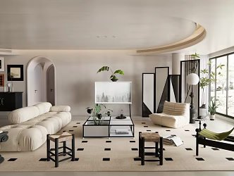 Quiet Living Room Middle Cream Home Living Room 3d model
