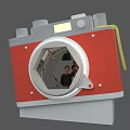 Camera Shaped Group Photo Spot With Red White Design And People Taking