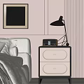 Modern Bedroom Nightstand With Drawers Table Lamp Radio And Wall Picture Frame