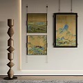 Traditional Chinese Landscape Paintings In Interior Setting 3d model