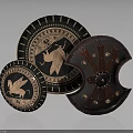 Antique Decorative Shields With Golden Eagle Design Riveted Leather And Ornate Accents