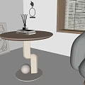 Modern Light Wood Side Table With Round Top Curved Legs Abstract Painting And Gray Sofa