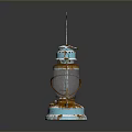 Vintage Blue And White Kerosene Lamp With Rustic Design Glass Shade And Reflective Base