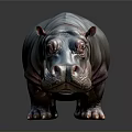 Detailed Realistic 3D Hippo Model Standing on Dark Background with Reflection 3d model