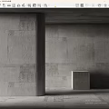 Gray Concrete Interior Space With Column And Cube On Polished Floor 3d model