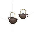 Two Brown Copper Teapots with Bamboo Handles and Textured Surface on White Background 3d model