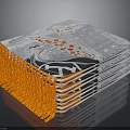 Stacked Gray White Furniture Blankets With Orange Tassels And Abstract Patterns