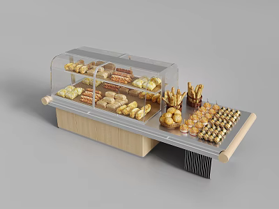 Bakery Display Shelf With Transparent Glass Cover And Wooden Base For Pastries 3d model