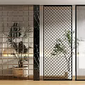 Modern Room Dividers Featuring Grid And Geometric Patterns With Marble Frames And Indoor Plants 3d model