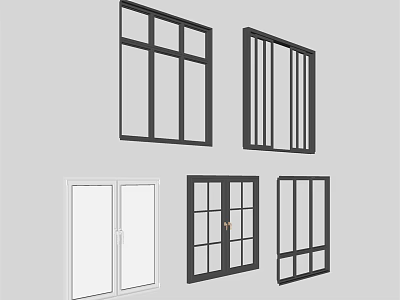 Modern Casement Windows in Various Styles with Black and White Frames for Home 3d model