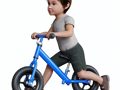 Kids Riding Blue Electric Toy Balance Bike With Safe Design For Outdoor Play 3d model