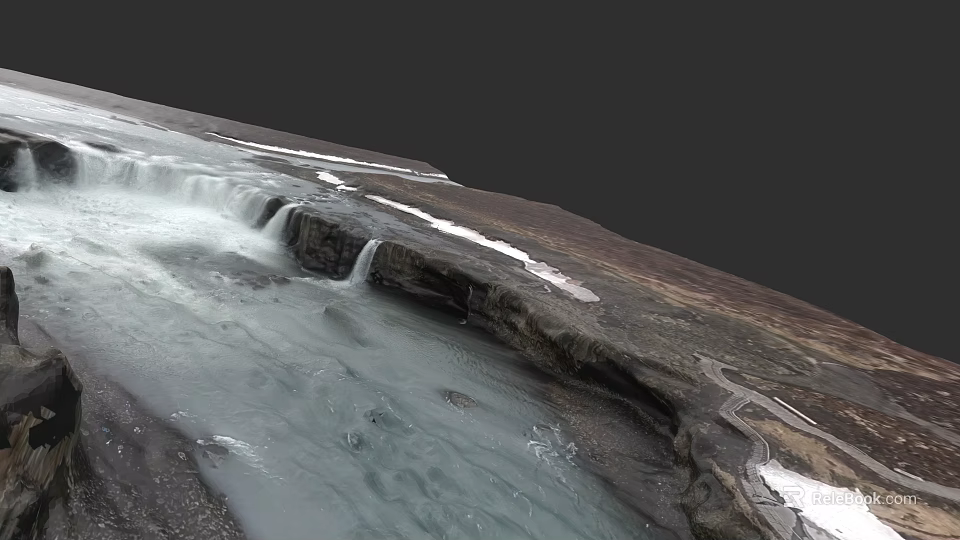 Natural Microtopography With Flowing Water Rocky Terrain And Snow Patches 3d model 