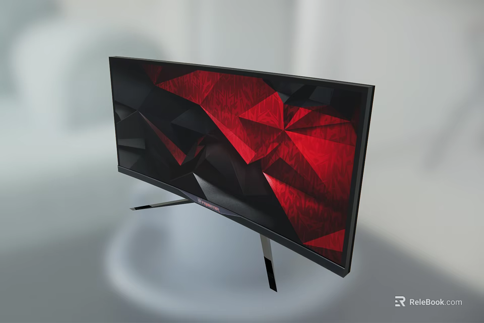 Modern LED TV Displaying Red Geometric Pattern On Screen With Sleek Black Frame 3d model 