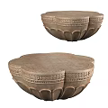 Lotus Shaped Stone Dining Table With Intricate Carved Patterns And Vintage Design