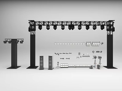 Professional Stage Setup With Truss Lighting System And Sound Equipment 3d model
