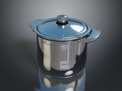 Stainless Steel Kitchen Pot With Lid And Double Handles For Household Cooking 3d model