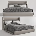 Modern Double Bed With Grey Bedspread Upholstered Headboard And Decorative Pillows 3d model