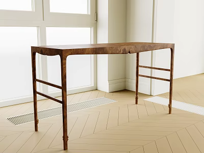 Stylish Wooden Desk In Room Corner With Window And Wooden Floor 3d model