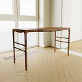 Stylish Wooden Desk In Room Corner With Window And Wooden Floor