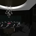 Elegant Private Dining Room With Round Dining Table Chandelier Tableware And Chairs Setup
