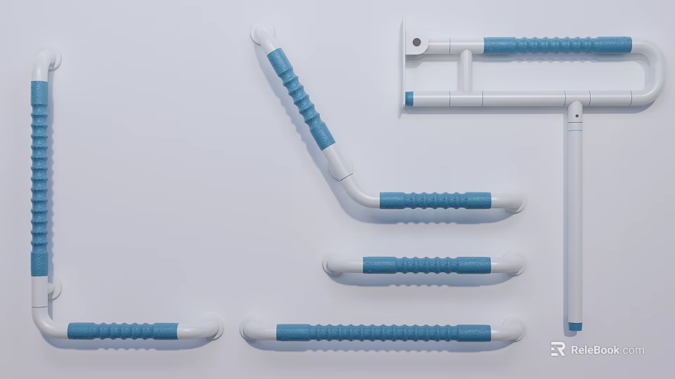 Safety Grab Bars With Blue White Non Slip Grip And Various Shapes 3d model 