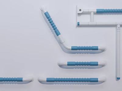 Safety Grab Bars With Blue White Non Slip Grip And Various Shapes 3d model