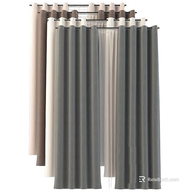 Modern Curtains With Grey And Beige Colors Soft Fabric For Home Decor 3d model 