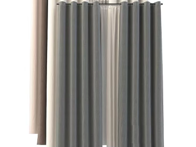 Modern Curtains With Grey And Beige Colors Soft Fabric For Home Decor 3d model