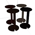 Modern Round Side Tables With Light And Black Metal Frames And Circular Tops 3d model