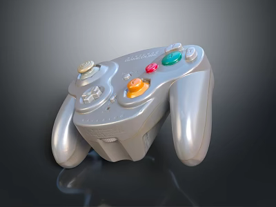 Silver Game Controller With Red Green Yellow Buttons For Computer Gaming Use 3d model