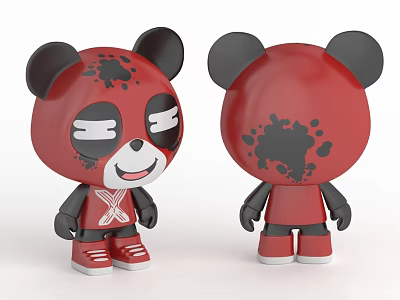 Cute Red Panda Doll With Black Ears Facial Spots Smiling Face And Red Shoes 3d model