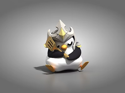 Cute Penguin 3D Character With Golden Crown And Shovel Weapon For Game Movie 3d model